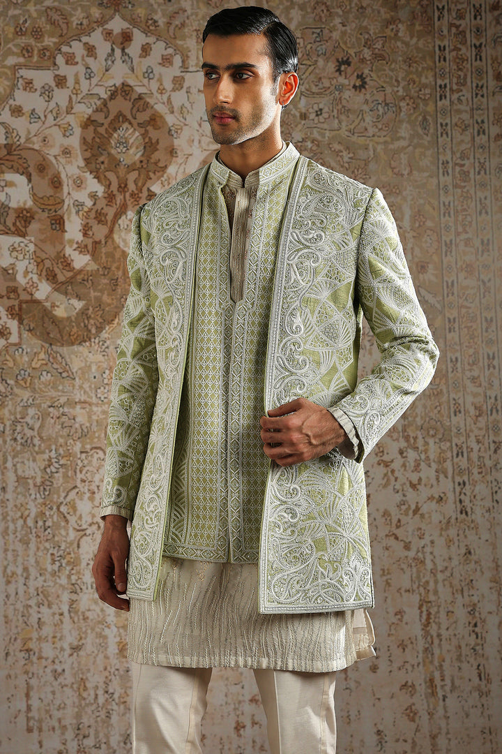 Pistachio Green Embroidered Bandhgala Set
