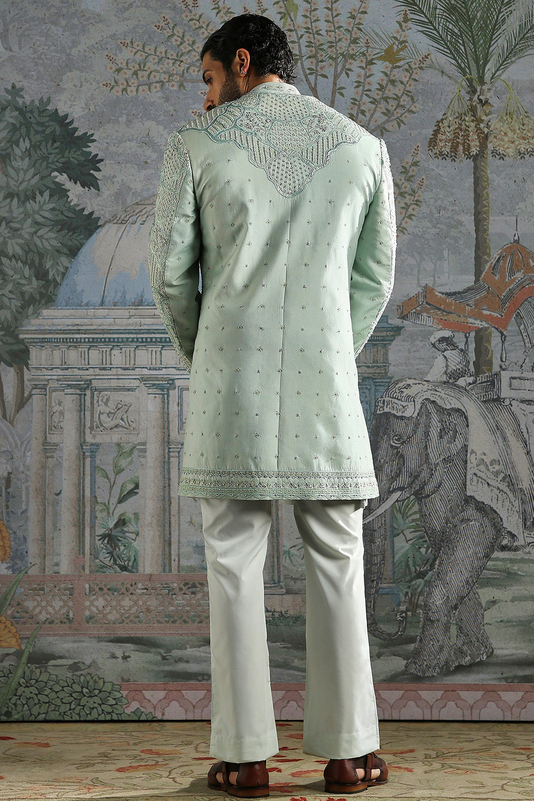 Ice Blue Royal Meadow Embroidered Sherwani Set