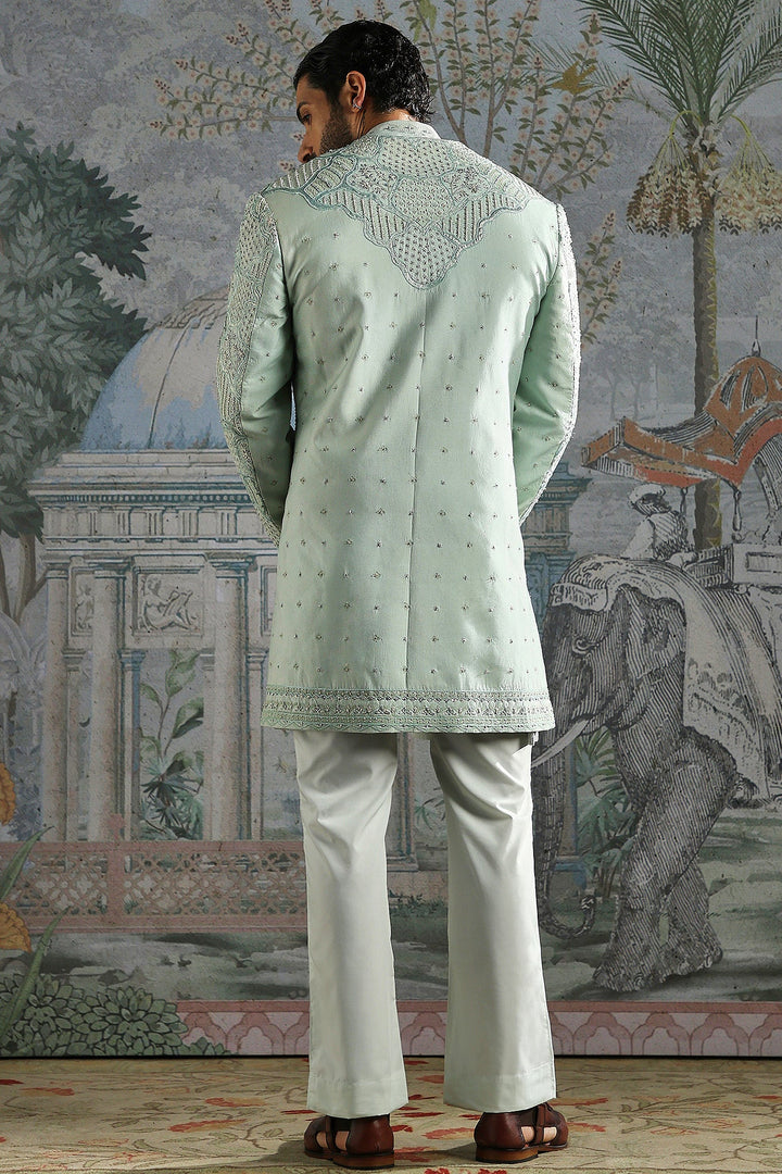 Ice Blue Royal Meadow Embroidered Sherwani Set