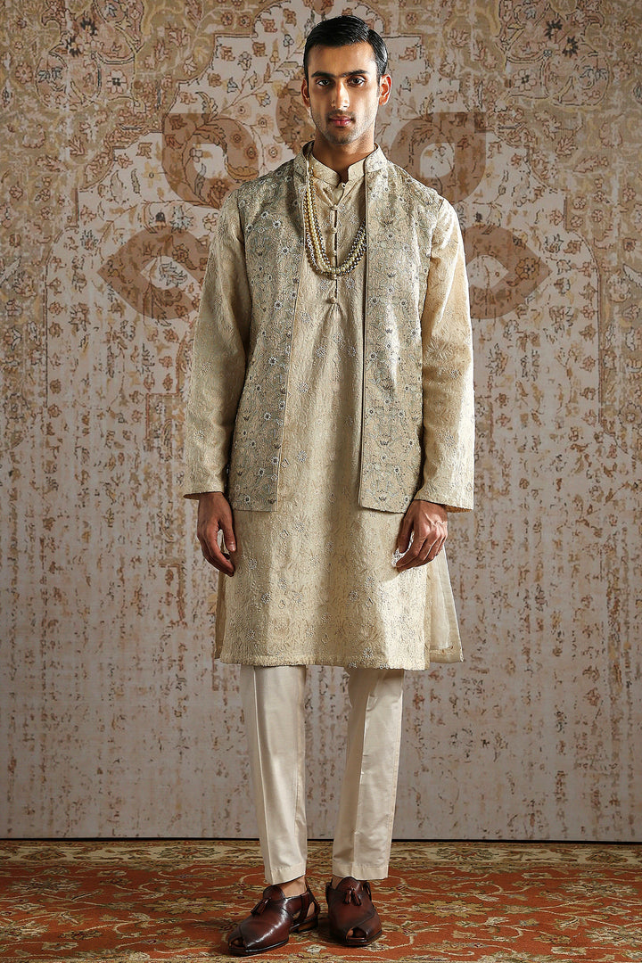 Antique Gold Detailed Brocade Kurta Bundi Set
