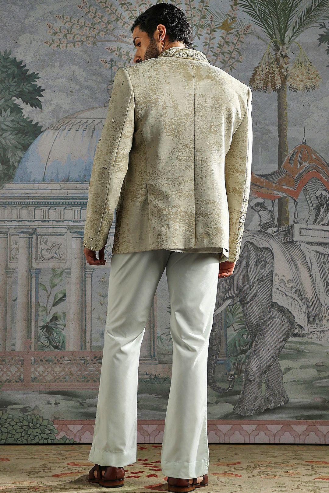 Beige Embroidered Bandhgala Set with Tonal Kurta