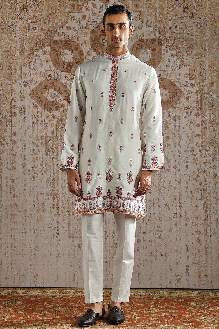 Ivory Rosewood Panel Embroidered Kurta Bundi Set