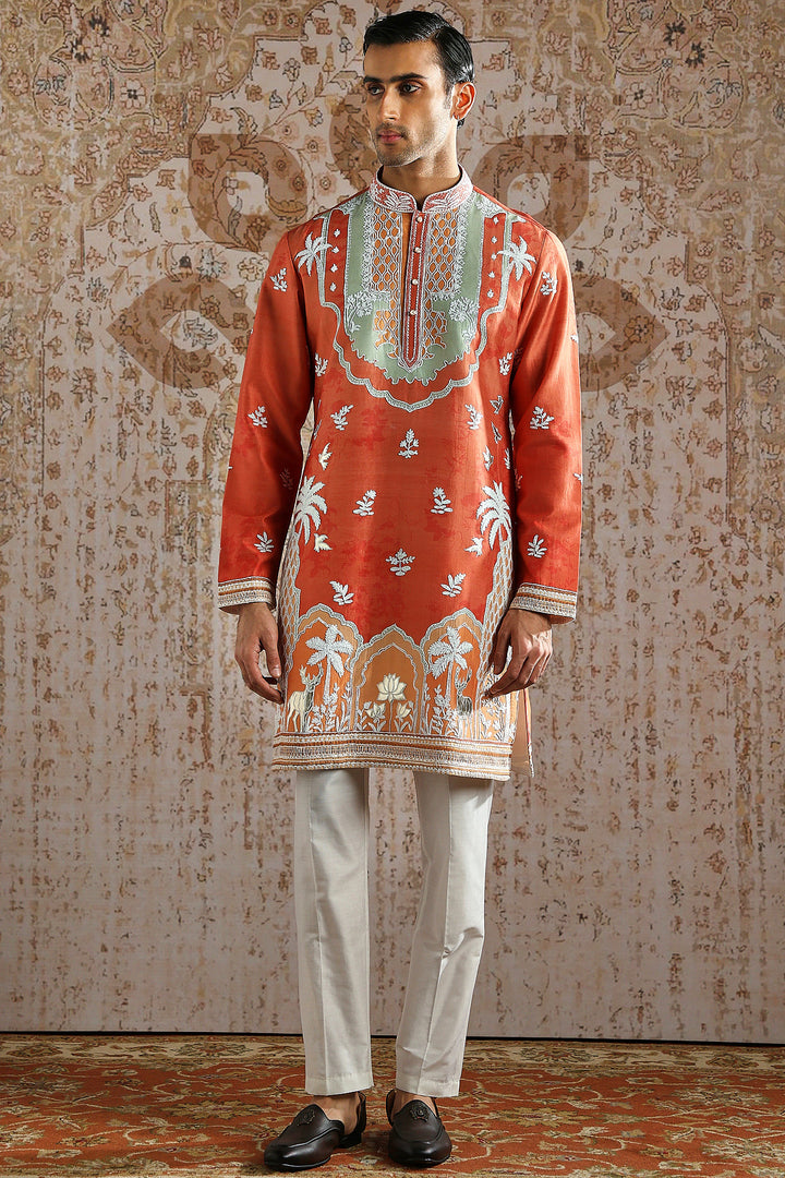 Rust Ornamental Embroidered Kurta Set