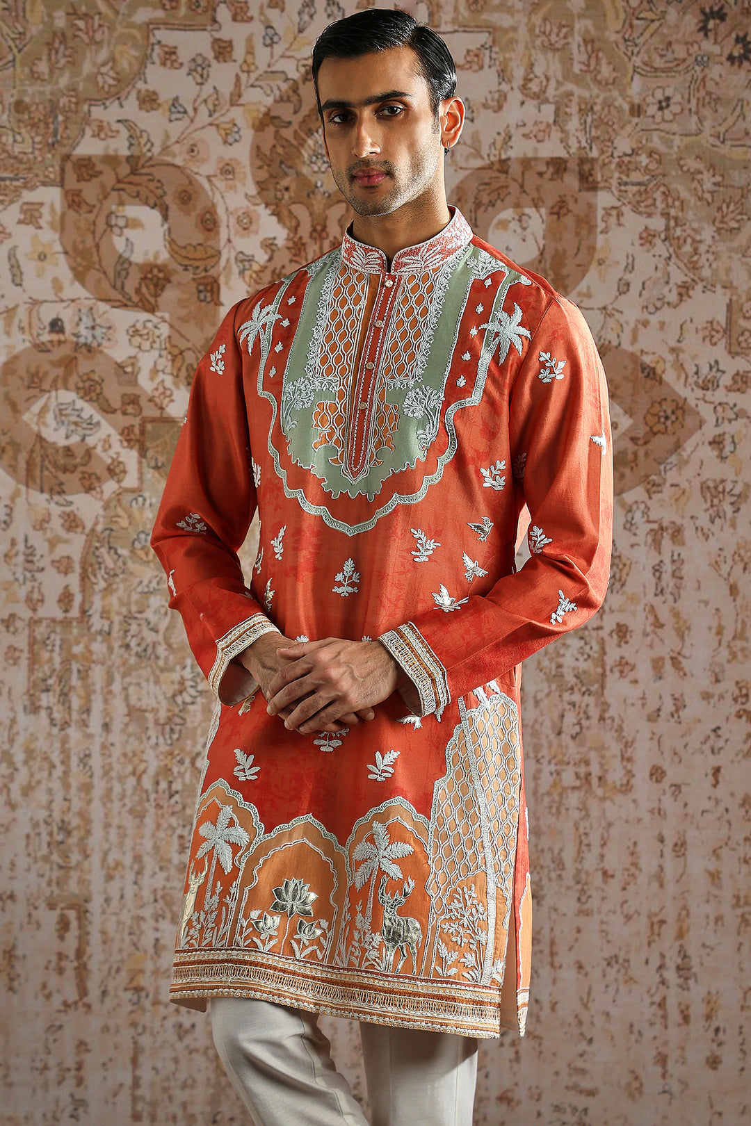 Rust Ornamental Embroidered Kurta Set
