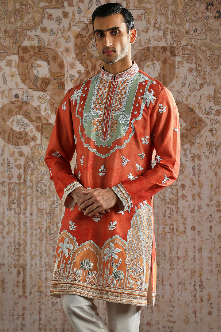 Rust Ornamental Embroidered Kurta Set