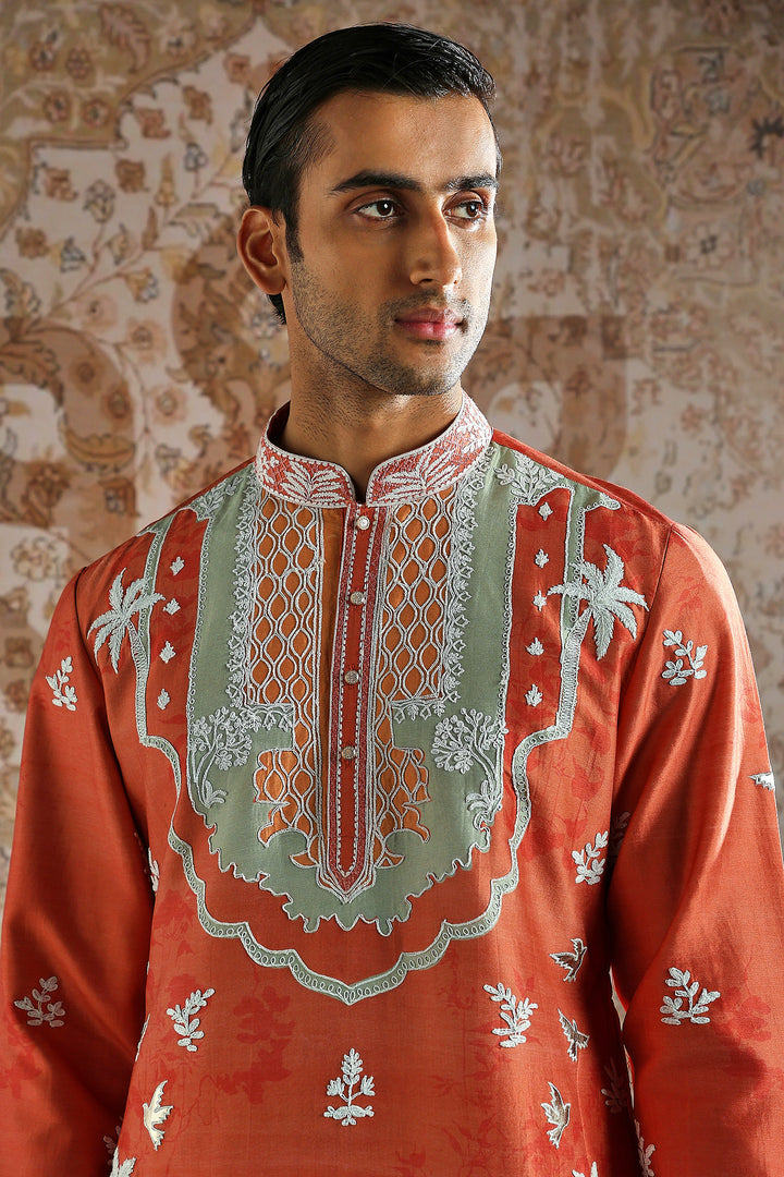 Rust Ornamental Embroidered Kurta Set