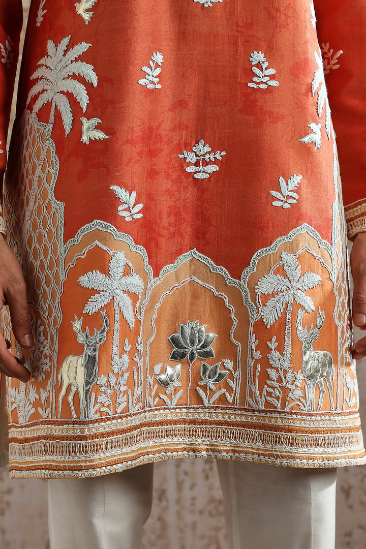 Rust Ornamental Embroidered Kurta Set