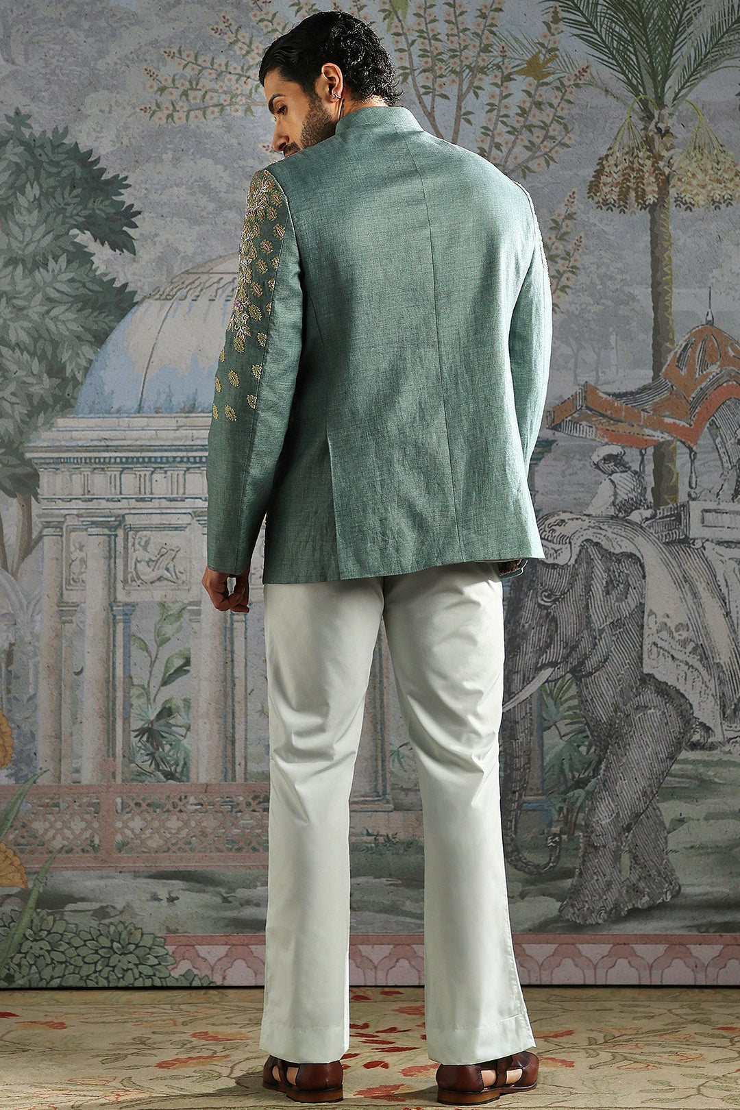 Teal Heritage Crest Embroidered Bandhgala Set