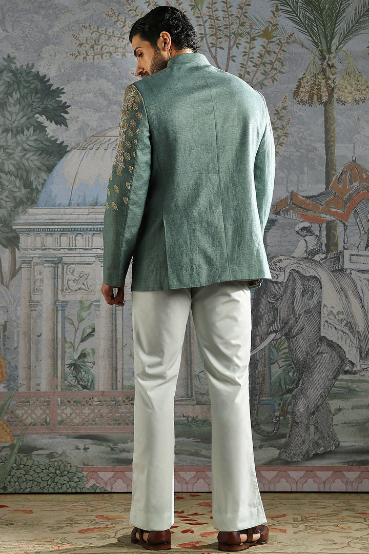 Teal Heritage Crest Embroidered Bandhgala Set