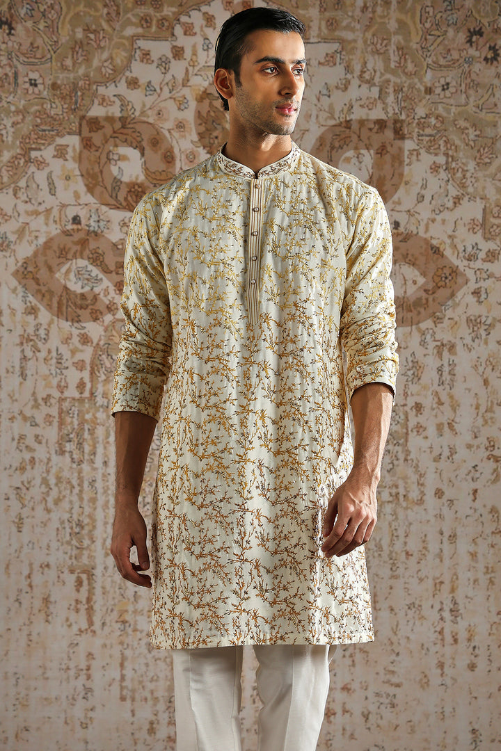 Ivory Mosaic Hand-Embroidered Kurta Set