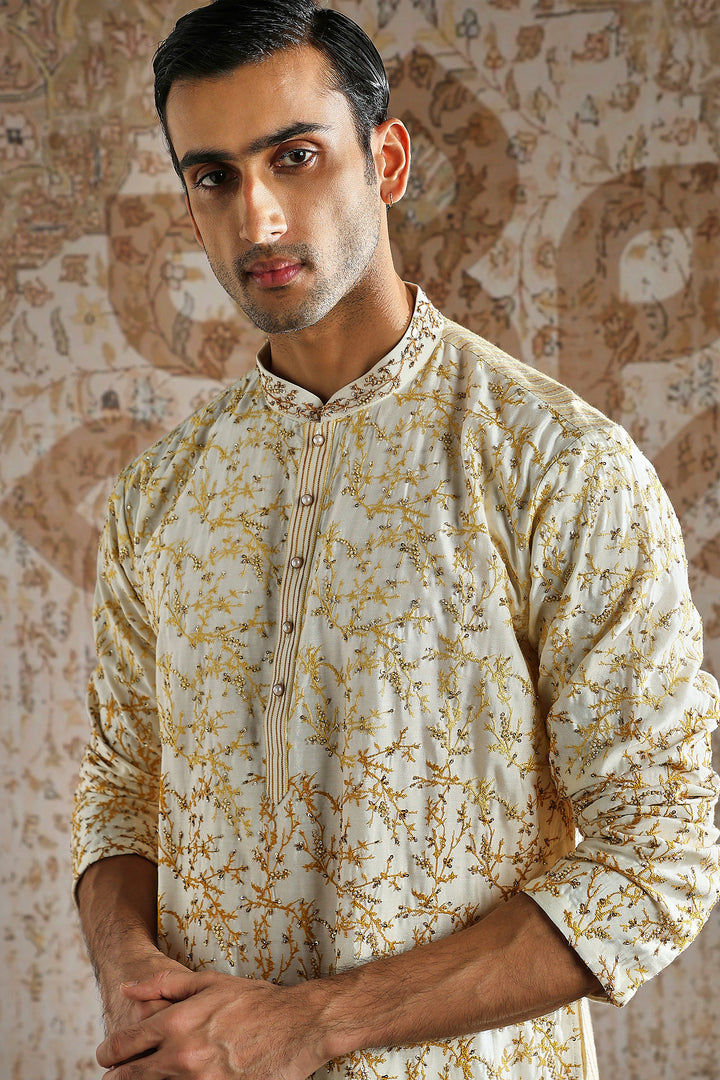 Ivory Mosaic Hand-Embroidered Kurta Set