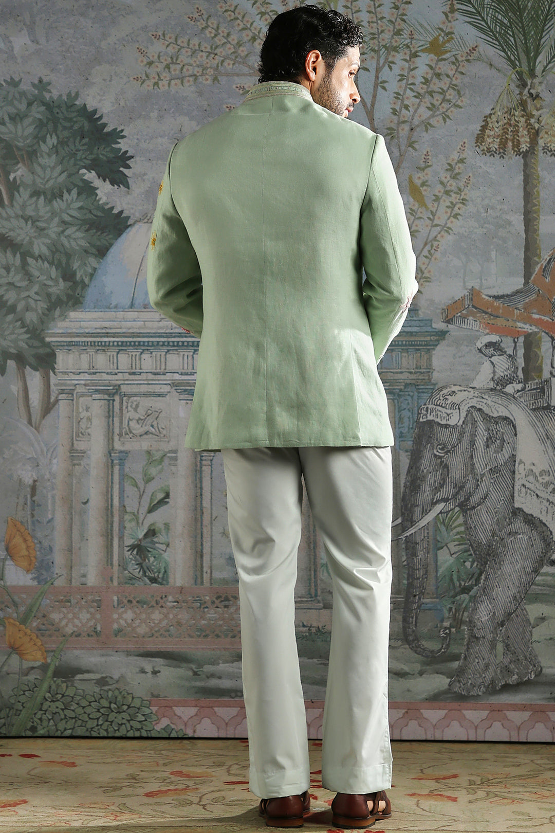 Mint Regal Texture Embroidered Bandhgala Set