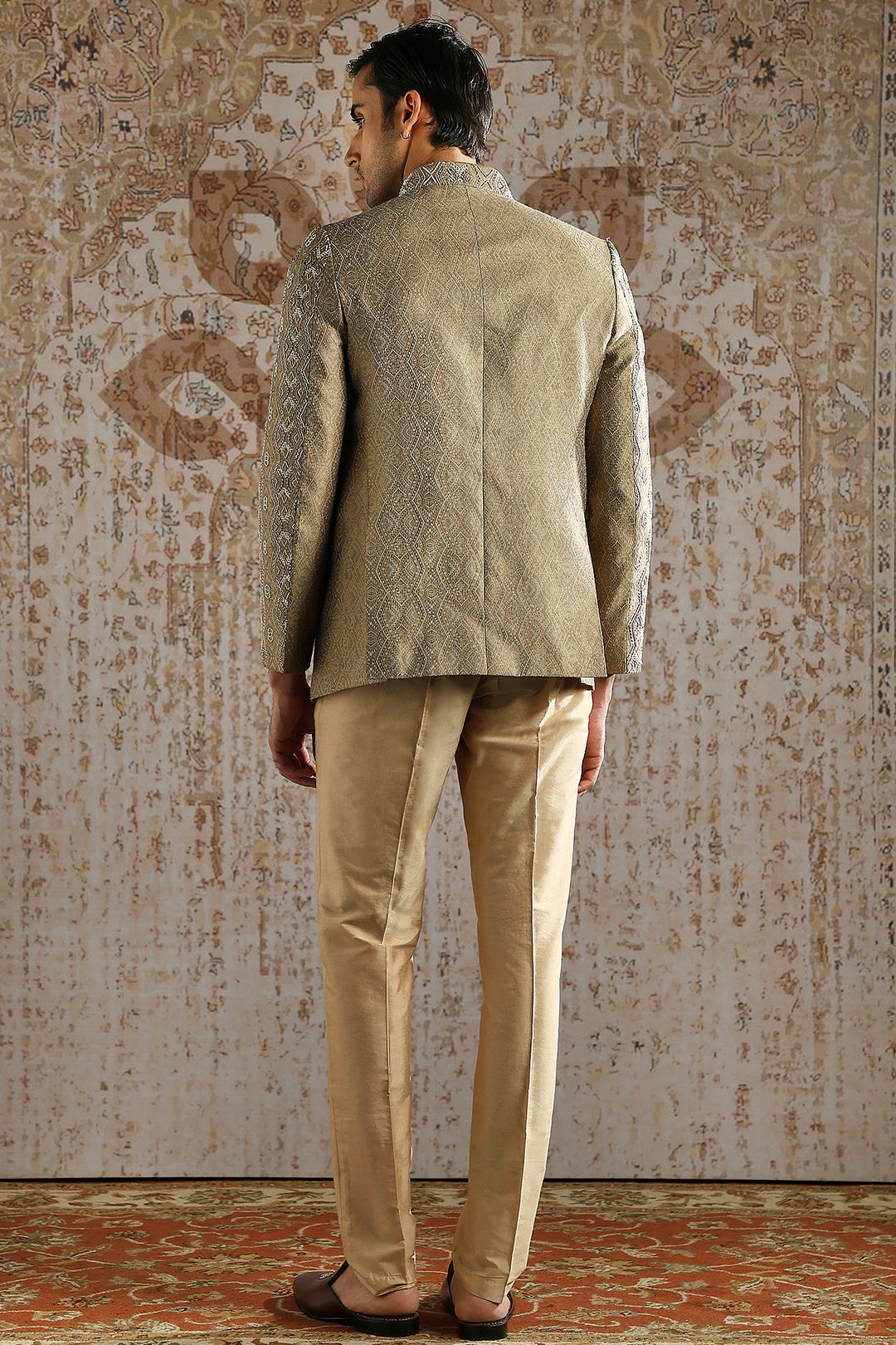 Champagne Antique Pattern Bandhgala Set