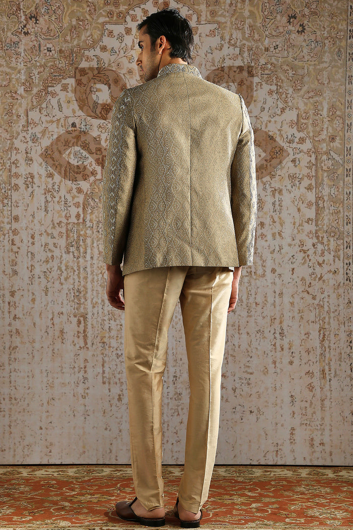 Champagne Antique Pattern Bandhgala Set