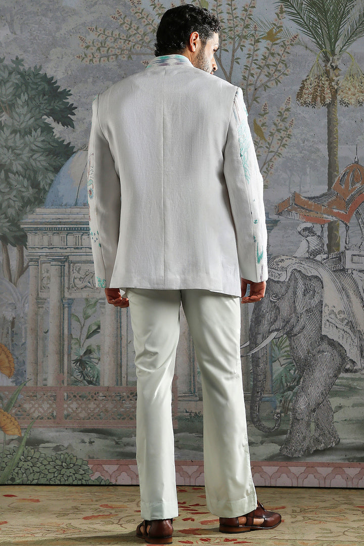 Frost White Mughal Motif Bandhgala Set