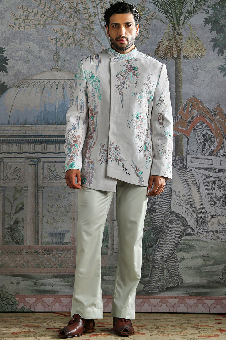 Frost White Mughal Motif Bandhgala Set