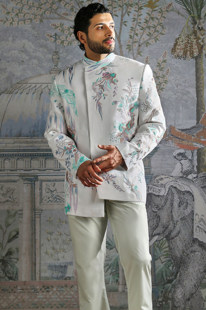 Frost White Mughal Motif Bandhgala Set