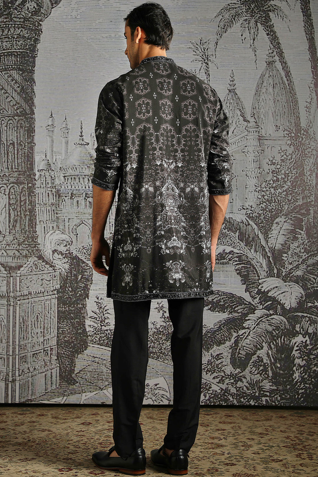 Charcoal Abstract Weave Kurta Set