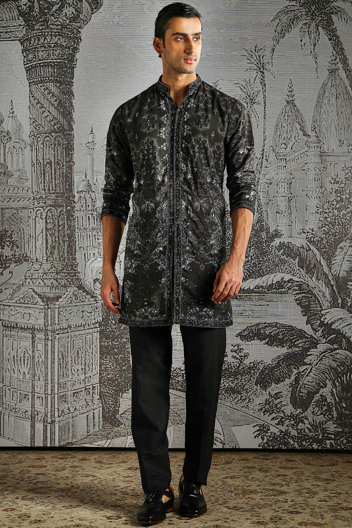 Charcoal Abstract Weave Kurta Set
