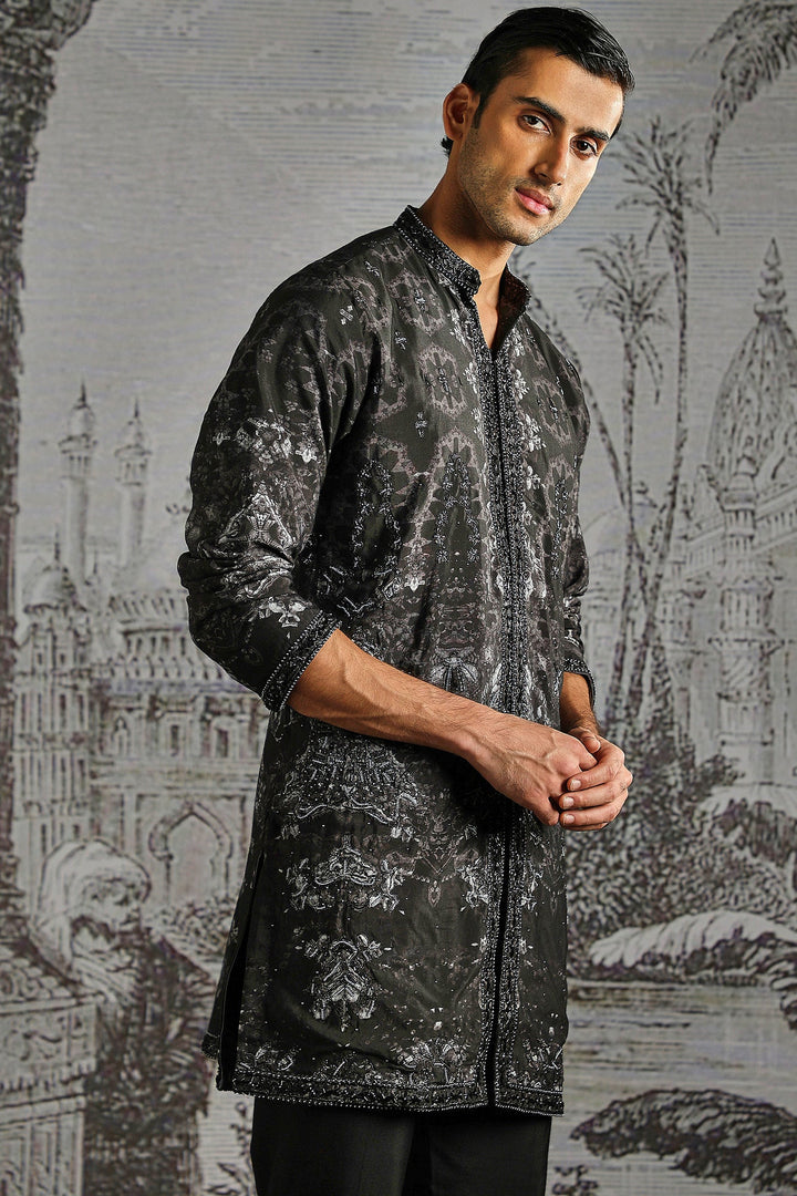 Charcoal Abstract Weave Kurta Set