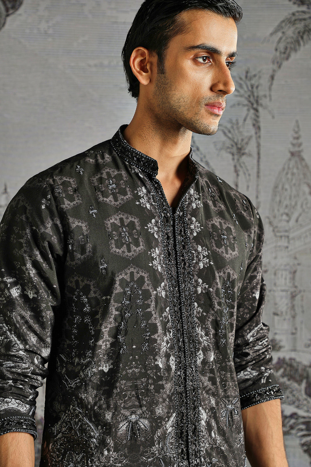 Charcoal Abstract Weave Kurta Set