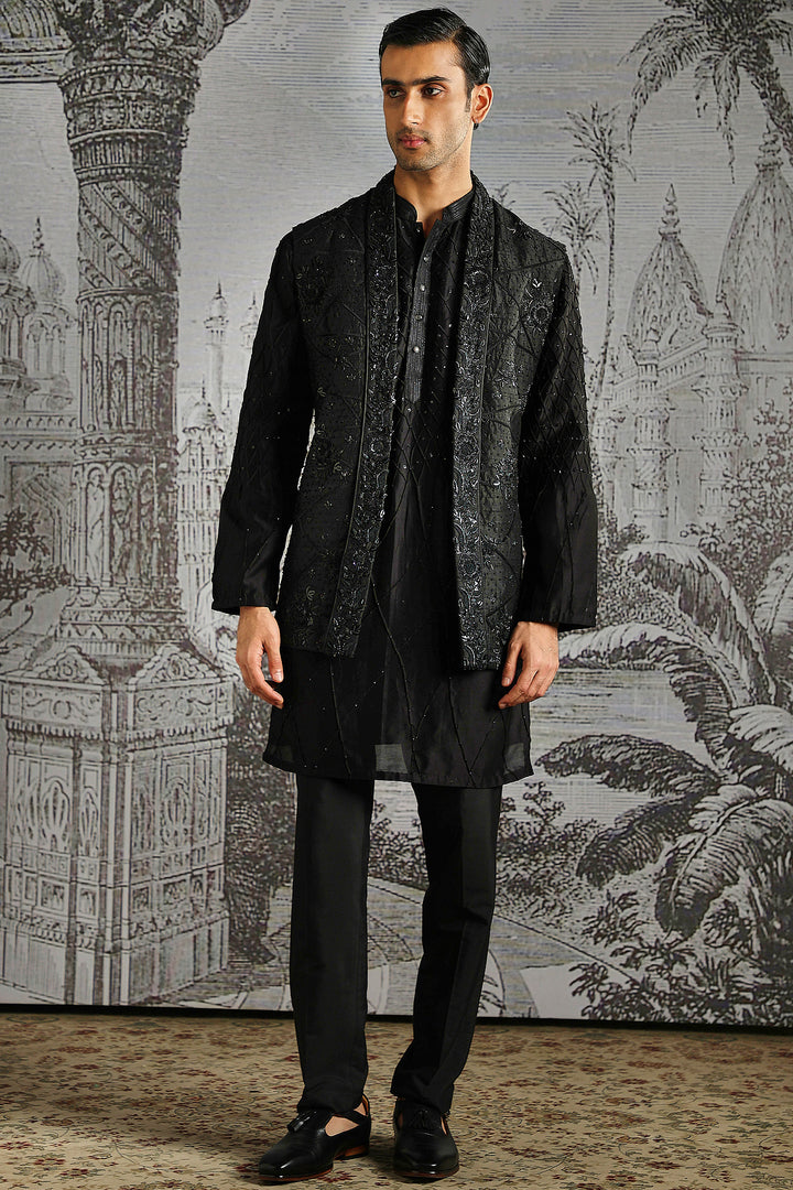 Noir Textured Jacquard Kurta Bundi Set