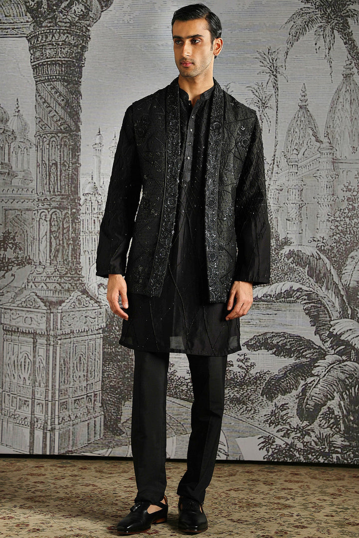 Noir Textured Jacquard Kurta Bundi Set