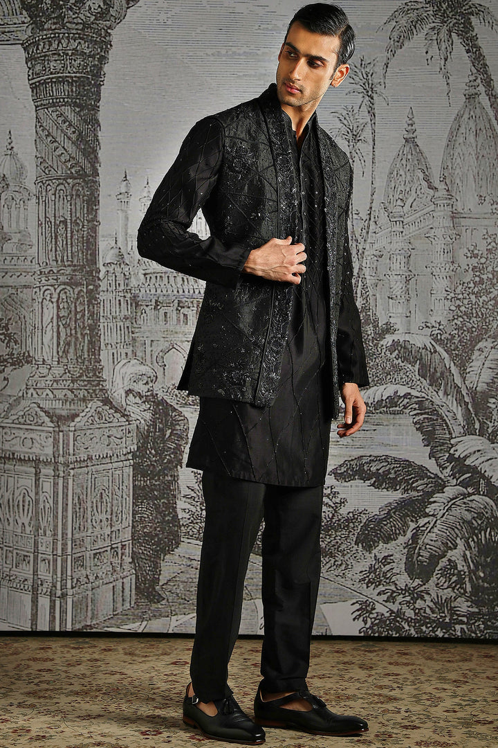 Noir Textured Jacquard Kurta Bundi Set