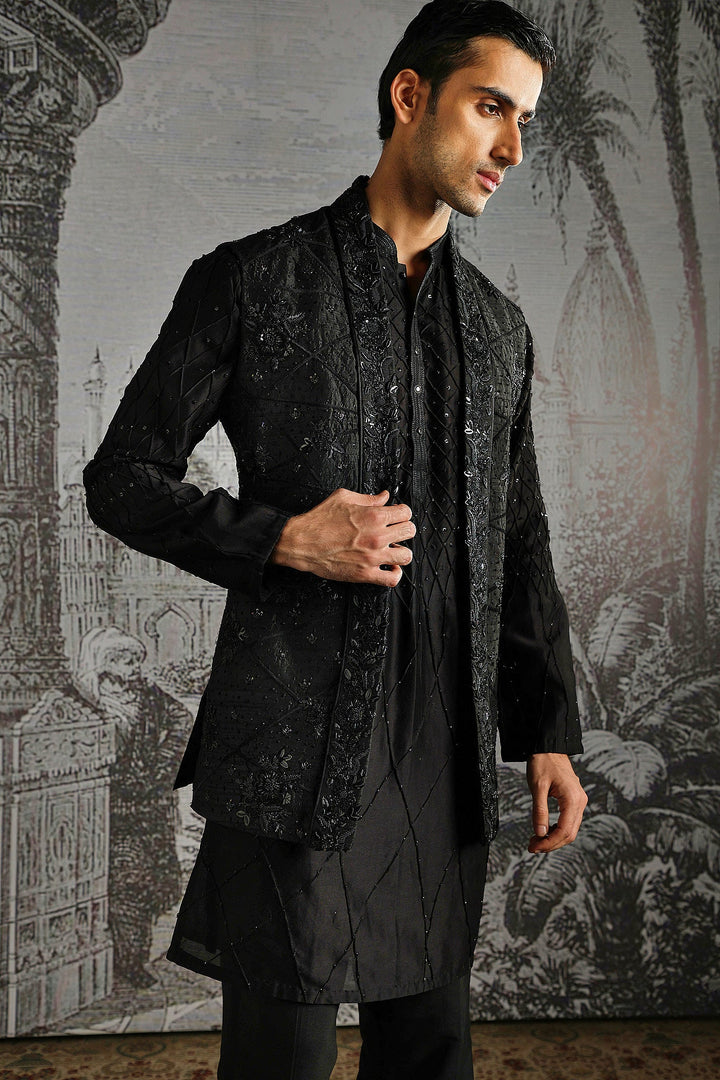 Noir Textured Jacquard Kurta Bundi Set