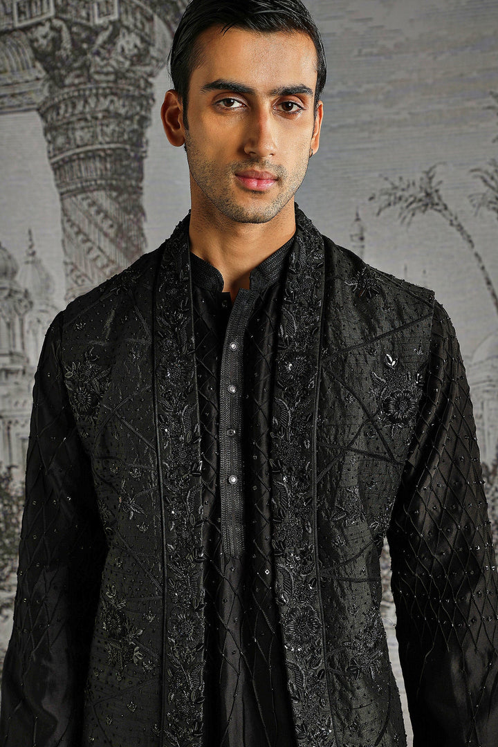 Noir Textured Jacquard Kurta Bundi Set