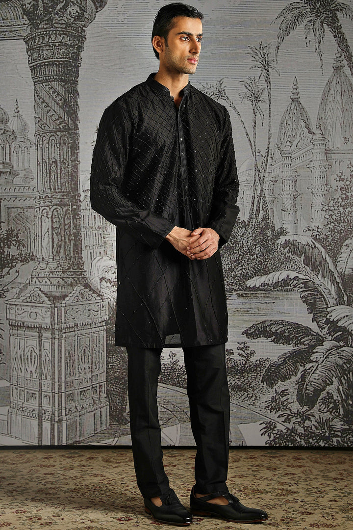 Noir Textured Jacquard Kurta Bundi Set