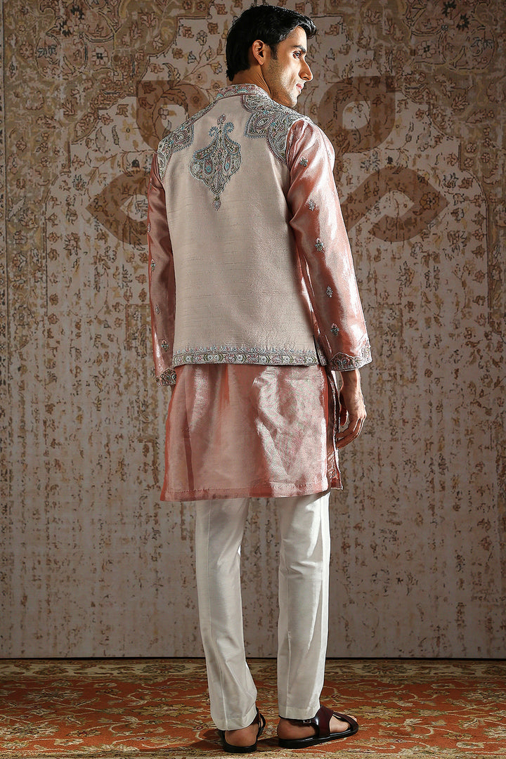 Blush Paisley Pearl-Embroidered Kurta Bundi Set