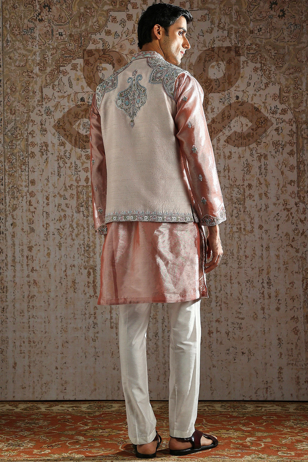 Blush Paisley Pearl-Embroidered Kurta Bundi Set