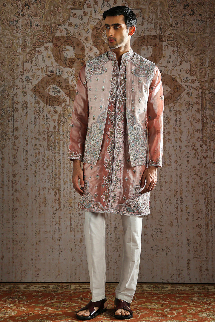 Blush Paisley Pearl-Embroidered Kurta Bundi Set