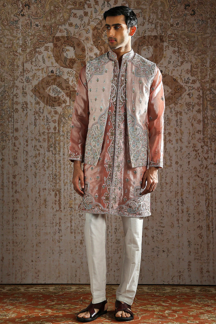 Blush Paisley Pearl-Embroidered Kurta Bundi Set