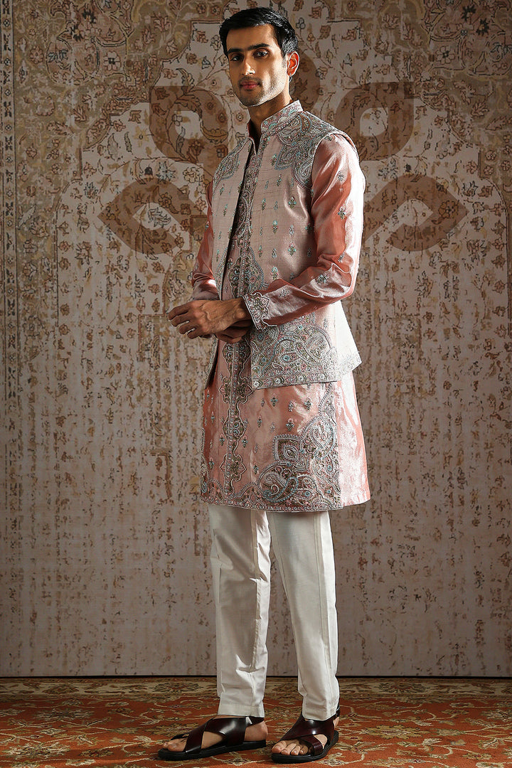 Blush Paisley Pearl-Embroidered Kurta Bundi Set