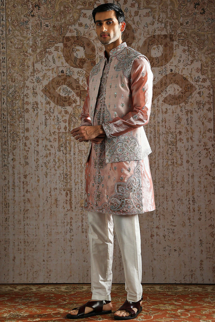 Blush Paisley Pearl-Embroidered Kurta Bundi Set