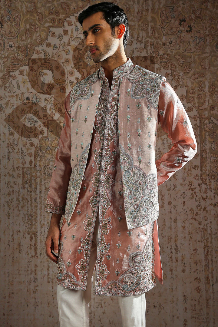 Blush Paisley Pearl-Embroidered Kurta Bundi Set