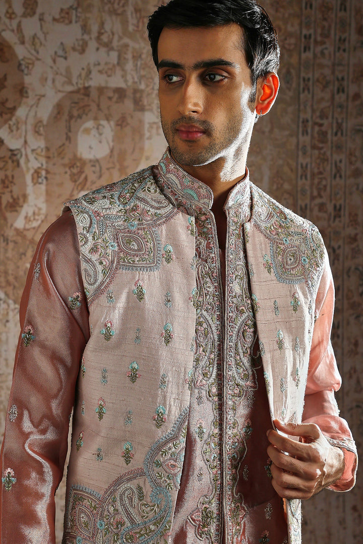 Blush Paisley Pearl-Embroidered Kurta Bundi Set