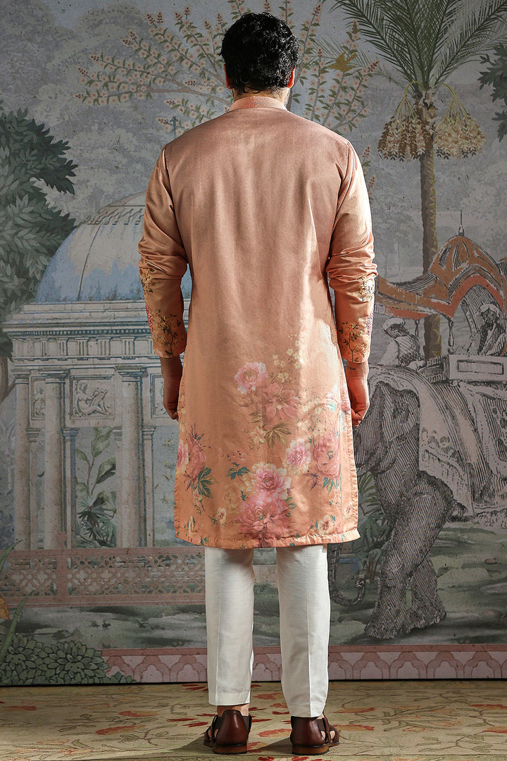 Peach Floral Hand-Embroidered Kurta Set