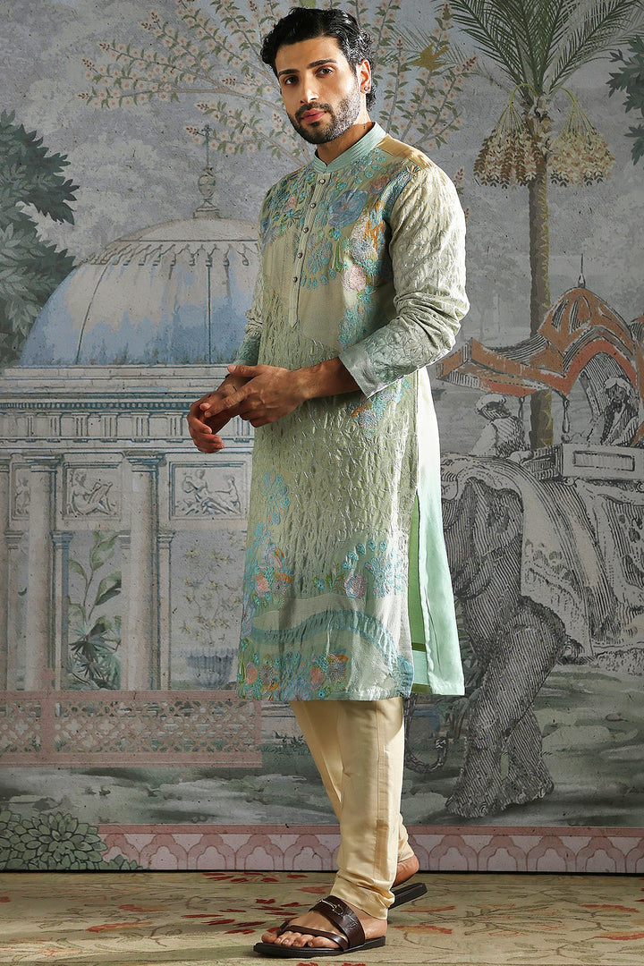 Aqua Pastel Garden-Embroidered Kurta Set