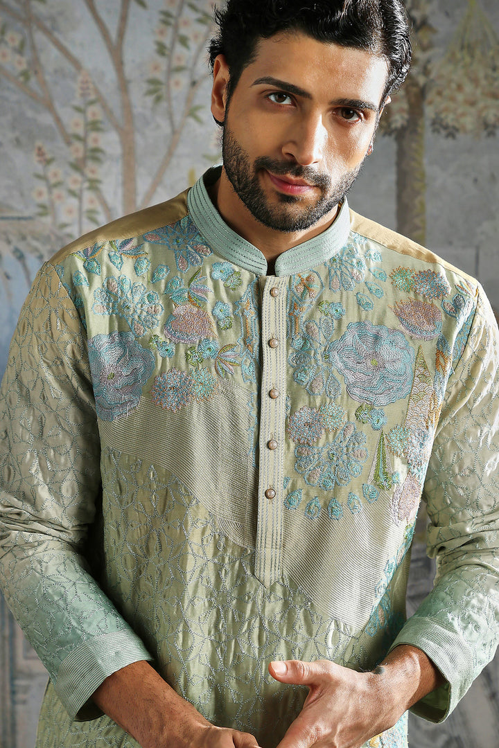 Aqua Pastel Garden-Embroidered Kurta Set