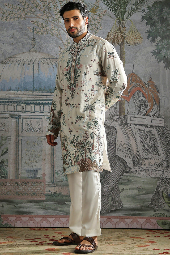 Ivory Botanical Scenic Embroidered Kurta Set