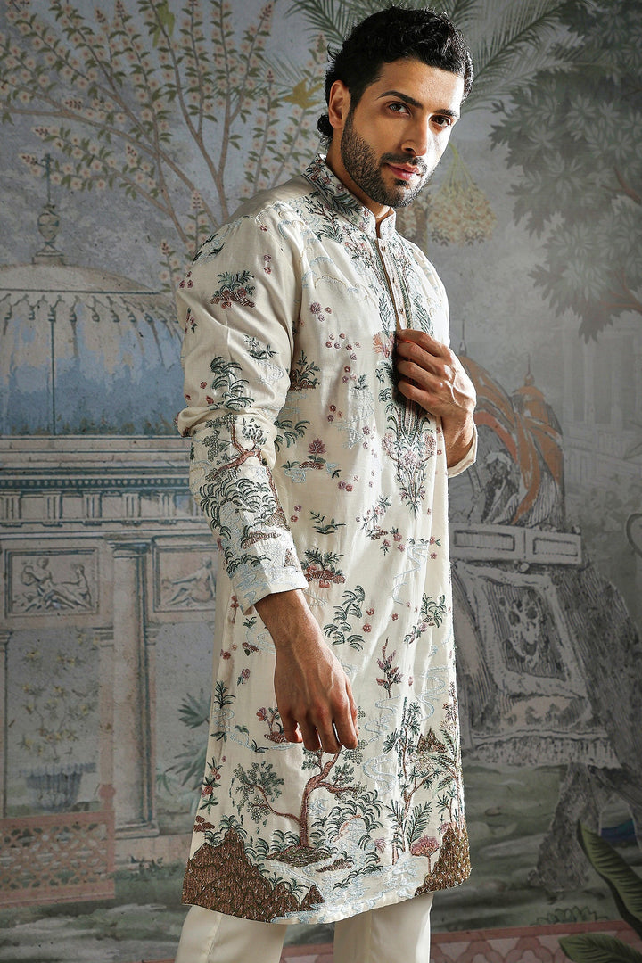 Ivory Botanical Scenic Embroidered Kurta Set