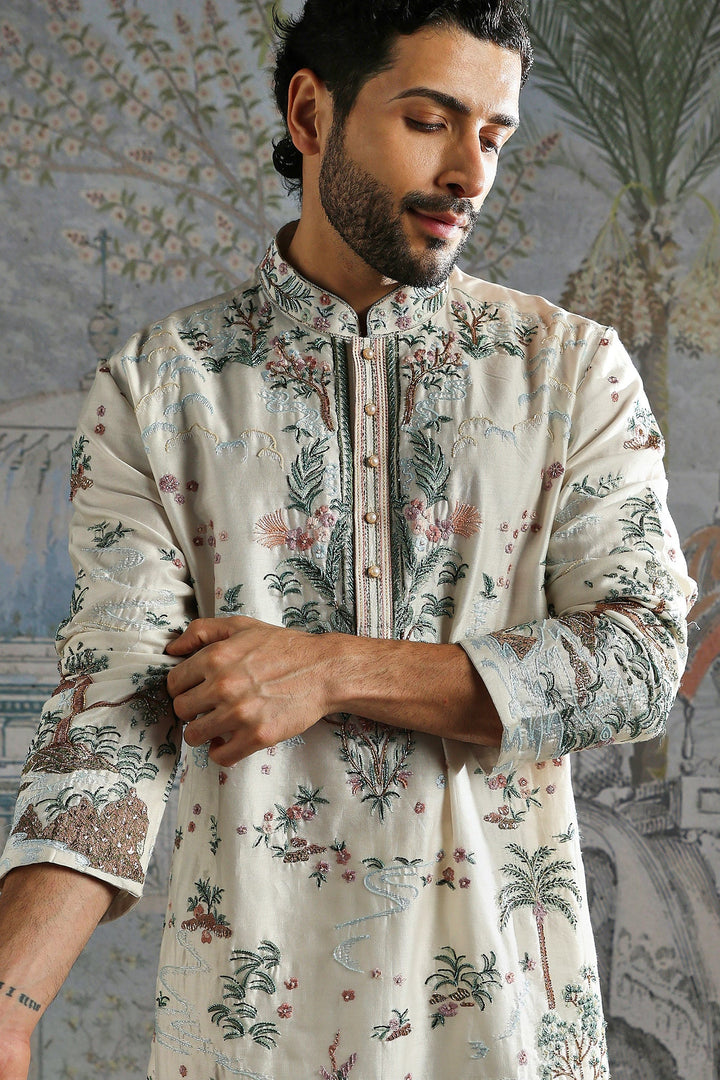 Ivory Botanical Scenic Embroidered Kurta Set