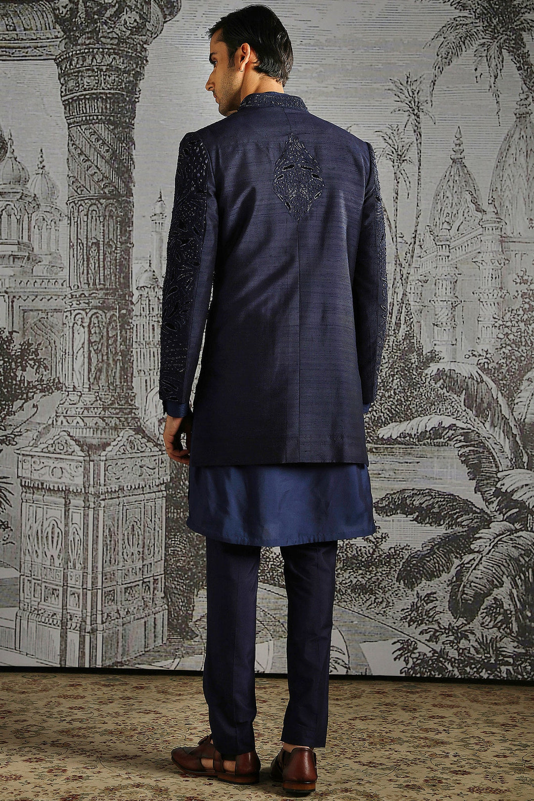 Midnight Textured Jacquard Indowestern Set