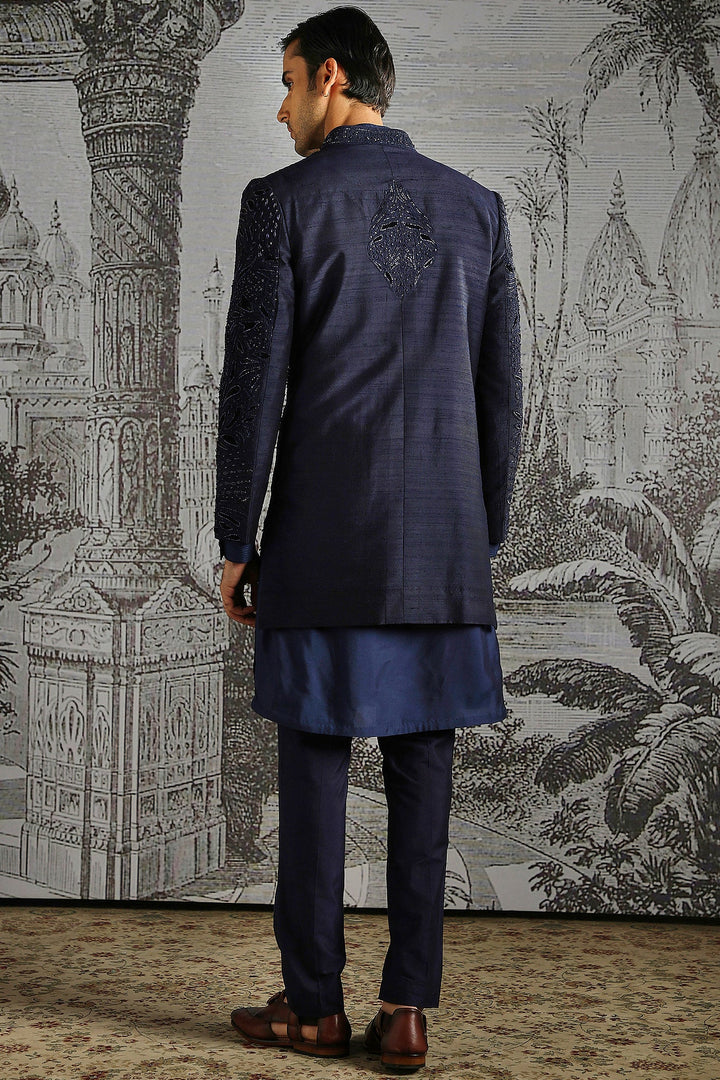 Midnight Textured Jacquard Indowestern Set