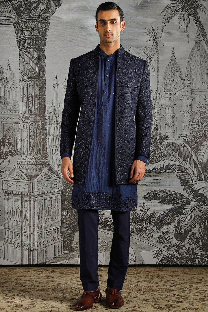 Midnight Textured Jacquard Indowestern Set