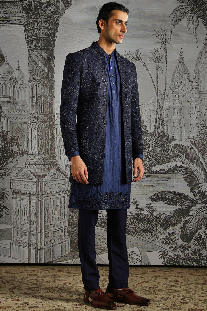 Midnight Textured Jacquard Indowestern Set