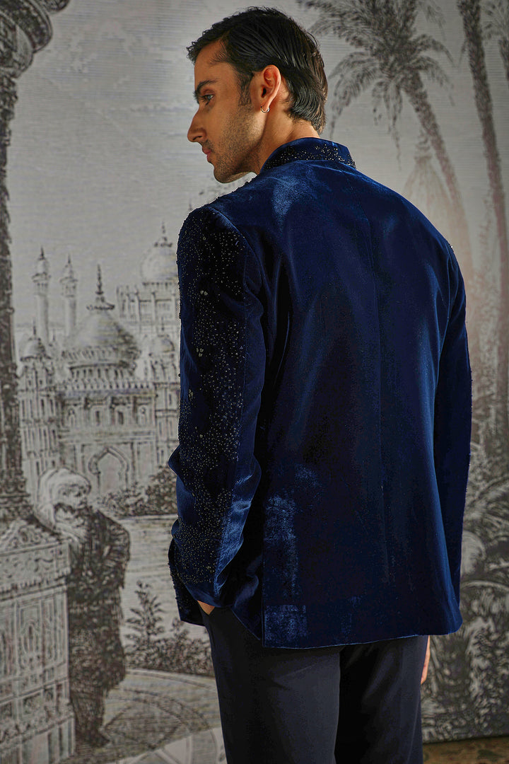 Ink Blue Royal Texture Bandhgala Set